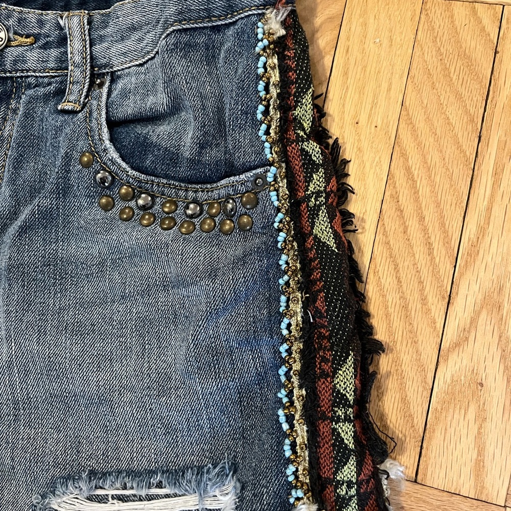 BDG Blue Distressed Jean Shorts with Studs - Picture 2 of 6